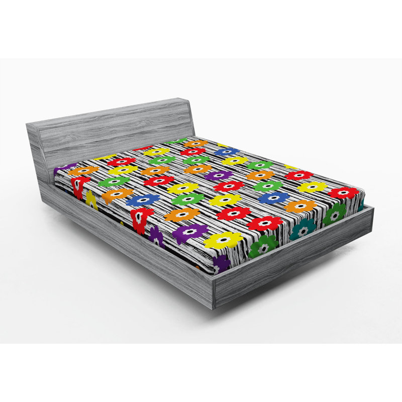 Microfiber Floral Fitted Sheet, Red/Yellow/Green Floral, Full Fitted Sheet
