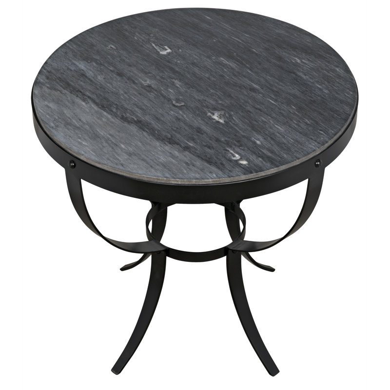 Byron 30" Round Marble Top Pedestal End Table in Stone and Metal