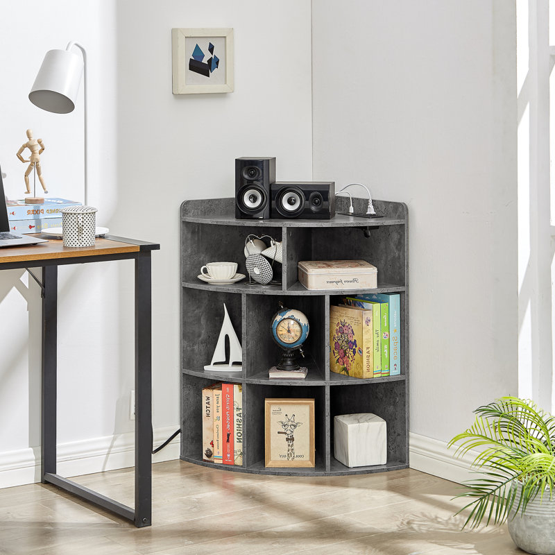 Cayhlin 29.2" H x 19.7" W Wooden Corner Bookcase Corner Storage Cabinet with USB Ports and Outlets, Gray