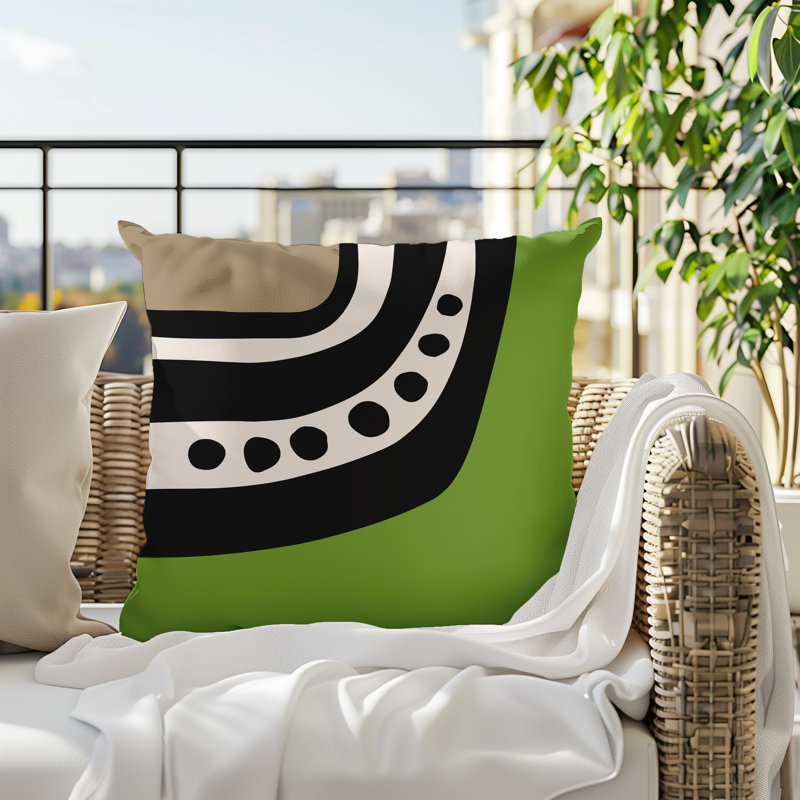 Oreiller carré réversible intérieur / extérieur Tobe Minimalist, H 19 po x l 19 po, Chartreuse/Black/Off-White