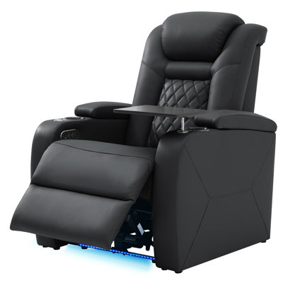 Leather Home Theater Seating Dual Power Movie Theater Chairs Theater Recliner Sofa with 7-color LED