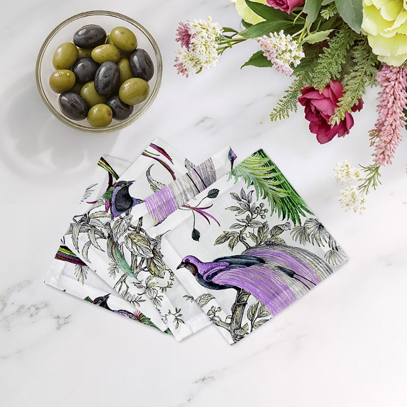 Audubon Exotica Cotton Sateen Cocktail Napkins, Lilac Green