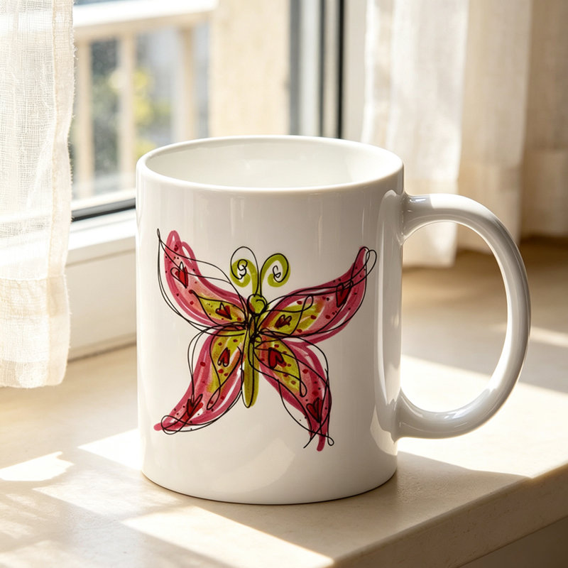 New Model Colorful Butterfuly Mug Suitable for Office, Home, Holidays, Parties, Weddings, a Perfect Birthday Gift.
