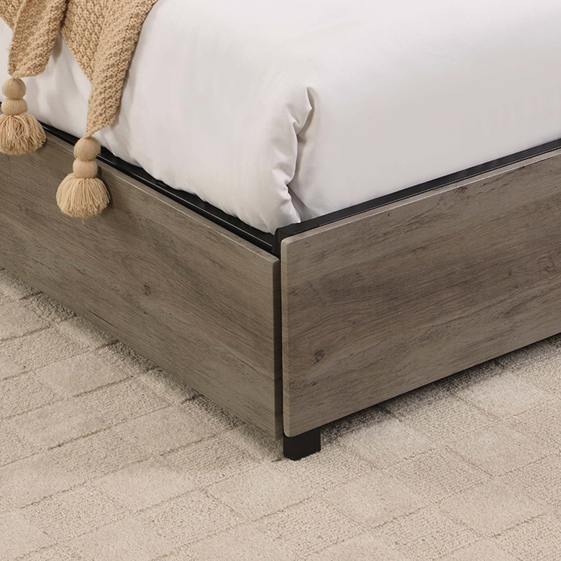 Bed Frame, Storage Headboard with Charging Station, Solid and Stable, Noise Free, No Box Spring Needed, Easy Assembly, Gray