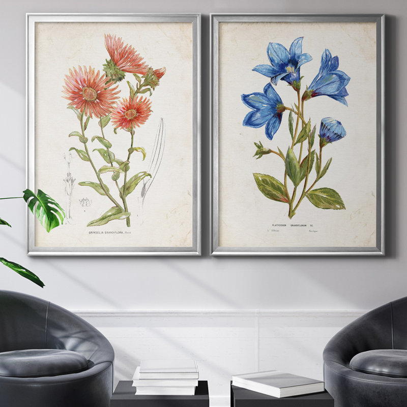 «Botanical I», ensemble de 2 reproductions d'art, Pas de tapis, H 22,5 po x l 61 po x P 1,5 po, Toile encadrée argentée