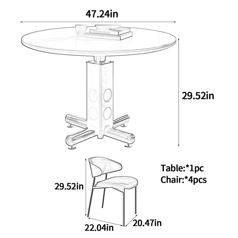 Table de salle à manger ronde Bauhaus, H 29,52 po x L 47,24 po x l 47,24 po