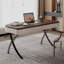 Bureau avec plateau en placage de noyer, revêtement en similicuir et pieds en métal en forme de X-1674871722