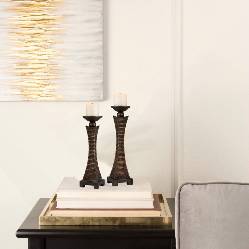 Porte-bougie "Kayan" de 15,75 po et 17,5 po de hauteur, finition rustique bronze (ensemble de 2)