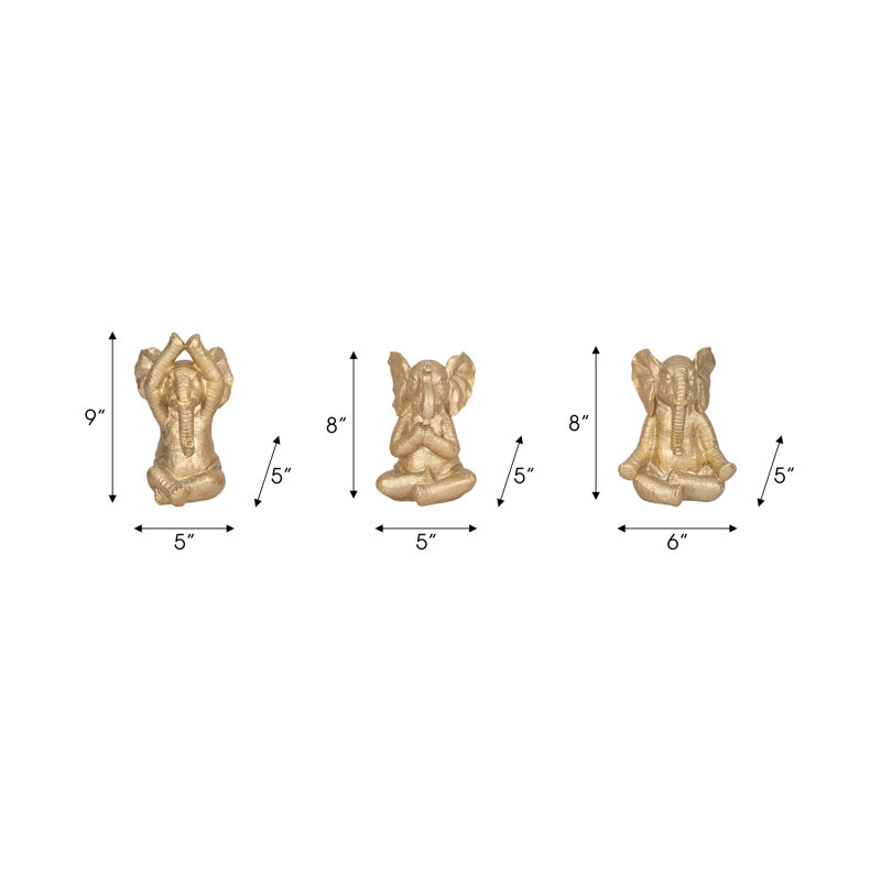 Polyresin Elephant Figurines Sculpture for Home Decor - Decorative Statue Accent for Office, or for Living Room Decoration - Set of 3, 9", 8", 8"
