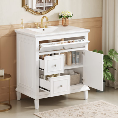 30" Modern Freestanding Bathroom Vanity With Sink Combo, Flip & Standard Storage Drawers, Adjustable Shelf, Solid Wood Frame