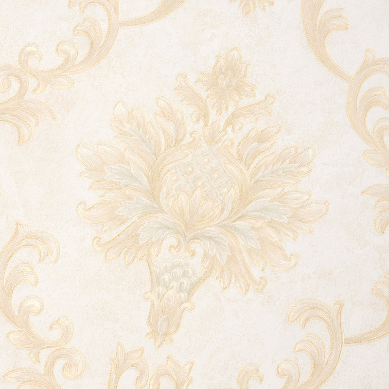 Non-Pasted Non-Woven 3D Embossed Wallpaper Roll, White/Gold