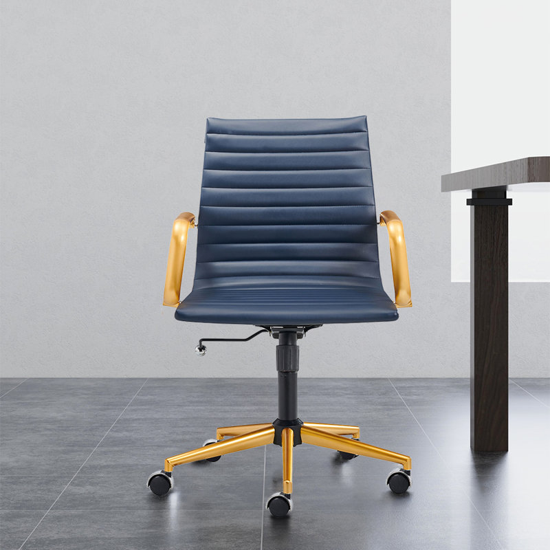 Fauteuil de conférence ergonomique à dossier moyen Rogalski, Bleu, Or
