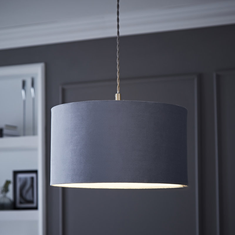 Drum Velvet Pendant Shade ( Screw On ), 20 cm H x 35 cm W x 35 cm D, Grey