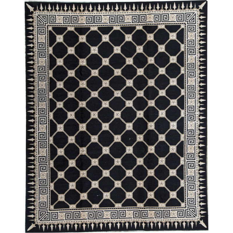 Hand-Knotted High-Quality Black and Beige Area Rug