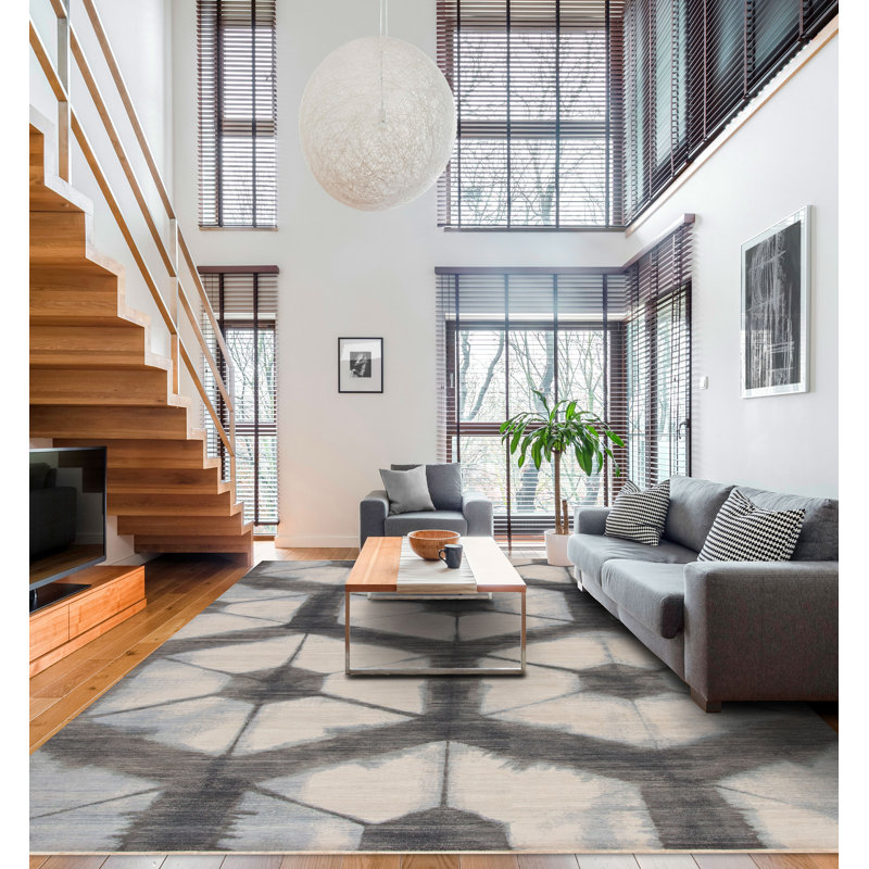 Shibori Hand Knotted Wool Indoor Rug, Rectangle 9' x 12'
