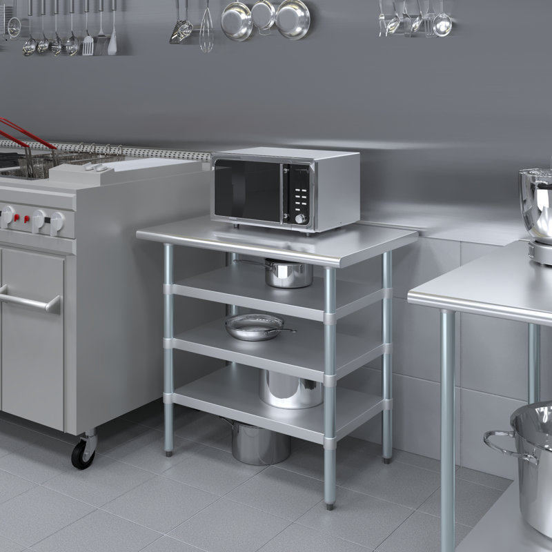 Stainless Steel Table With Three Undershelves, 35" H x 36" W x 24" D
