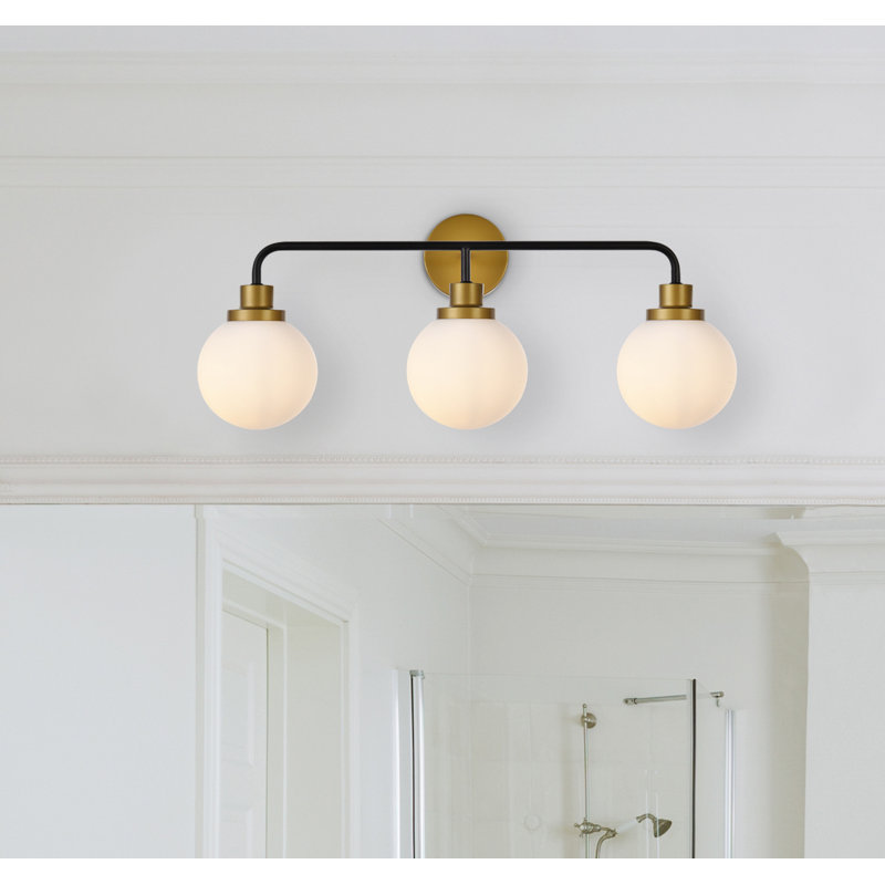 Éclairage de salle de bain à intensité variable 3 lumières Ackerson, Blanc givré, Noir/laiton, 3 lumières