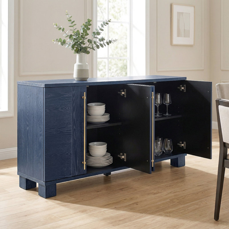 Traditional Wooden Buffet Cabinet With Spacious Storage – Dining Room Sideboard With Modern Touch, Navy