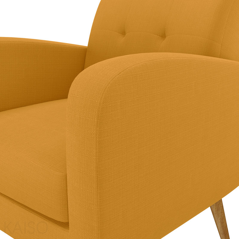 Chaise d'appoint en lin jaune avec pieds en bois massif naturel