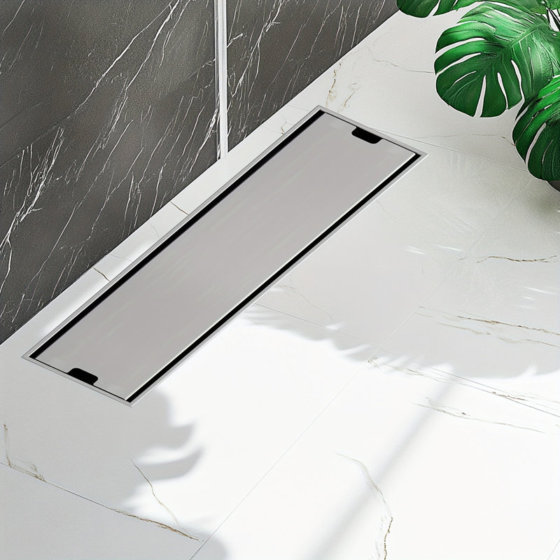 Drain de douche linéaire de 12 pouces avec grille à carreaux, Nickel brossé