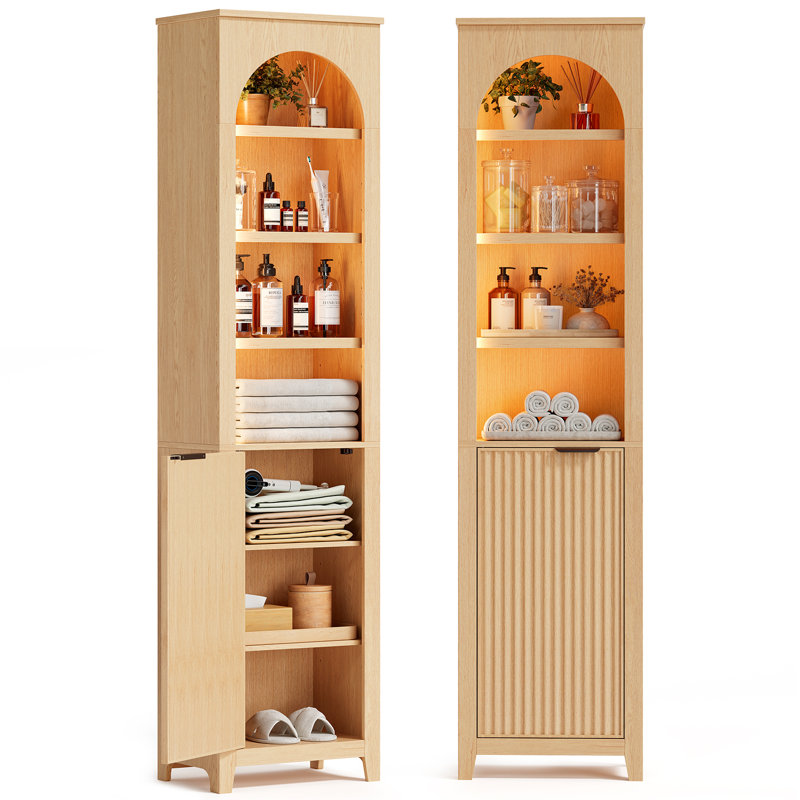 70.87'' Tall Bathroom Storage Cabinet With Led Lights 7-tier Freestanding Narrow Cabinet With Adjustable Shelf