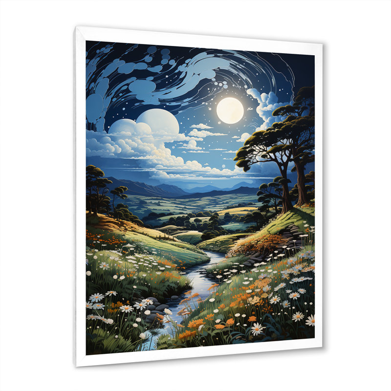«Blue Sky Celestial Dreams Pastoral», reproduction d'art sur toile, H 20 po x l 12 po x P 1 po, Cadre photo blanc