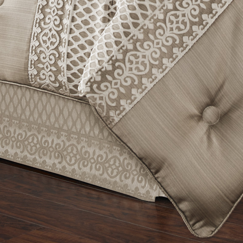Ivory and Champagne Satin Jacquard Queen Comforter Set