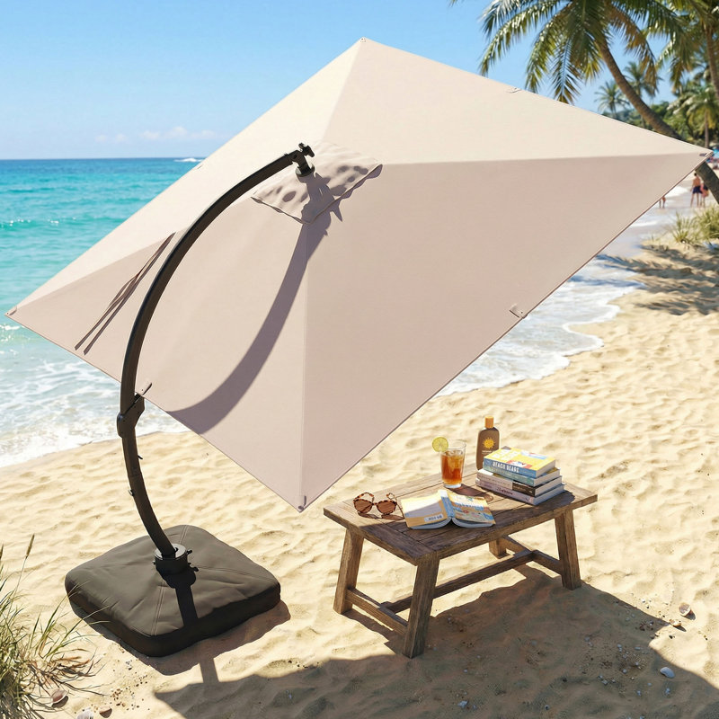 Parasol de patio carré en aluminium en porte-à-faux 11 po x 11 pi avec lumières à DEL solaires et base Gentle Chic 11 x 11 pi
