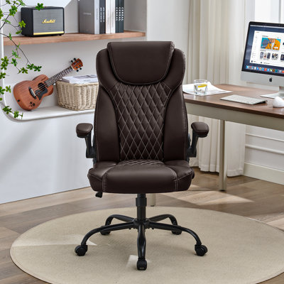 Ergonomic Computer Desk Chair With Adjustable Flip-up Arms, Lumbar Support Swivel Task Chair With Rocking Function