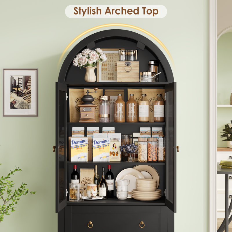 Arvad 69.7" Arched Kitchen Pantry, Black