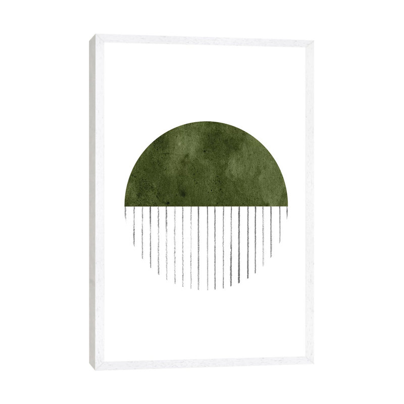 Dark Green Circle Art by Whales Way - Painting on Canvas, 66.04cm H x 45.72cm W x 3.81cm D, White Framed