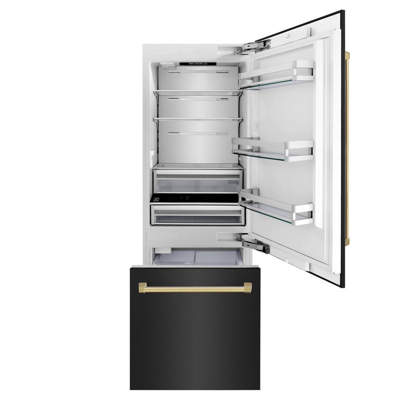 ZLINE 30 Autograph Edition 16.1 cu. ft. Built-in 2-Door Bottom Freezer Refrigerator with Accent, Gold, Black Stainless Steel