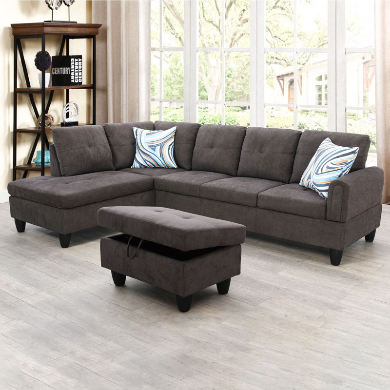 Jacksmith Upholstered Sectional, Left Hand Facing, Brown Gray 100% Linen