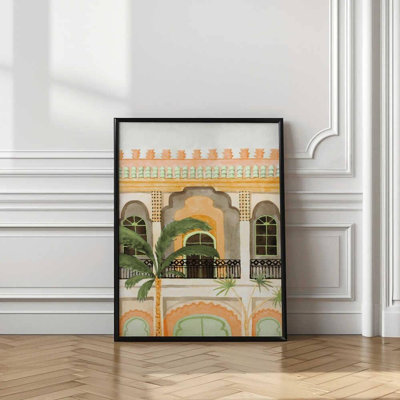 Art de construction marocain - impression murale encadrée vibrante avec illustration de palmier du désert