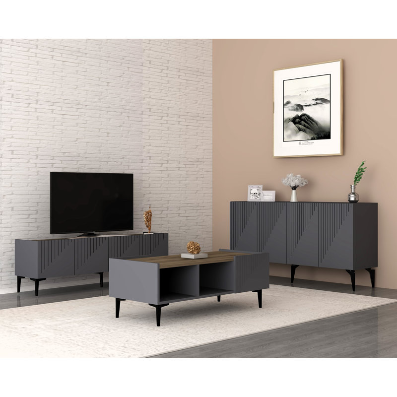Fechteler 3 Piece Coffee Table Set, Black