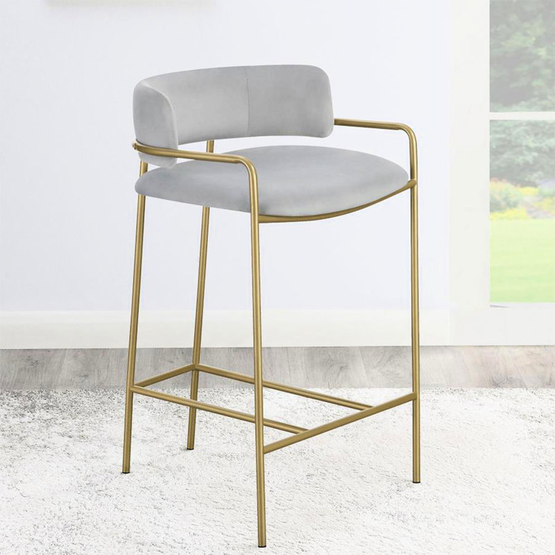 Tabouret à dossier bas en velours gris et doré pour se détendre avec un cocktail, une touche rétro, des sièges confortables, un motif uni, une fabrication en métal, une largeur de 19,83 po, une hauteur de 32,29 po, un bar rembourré glamour de 13,66 lb