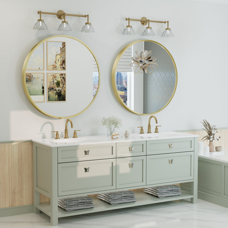 Miroir de salle de bain Amara , Or brossé, 30 po x 30 po