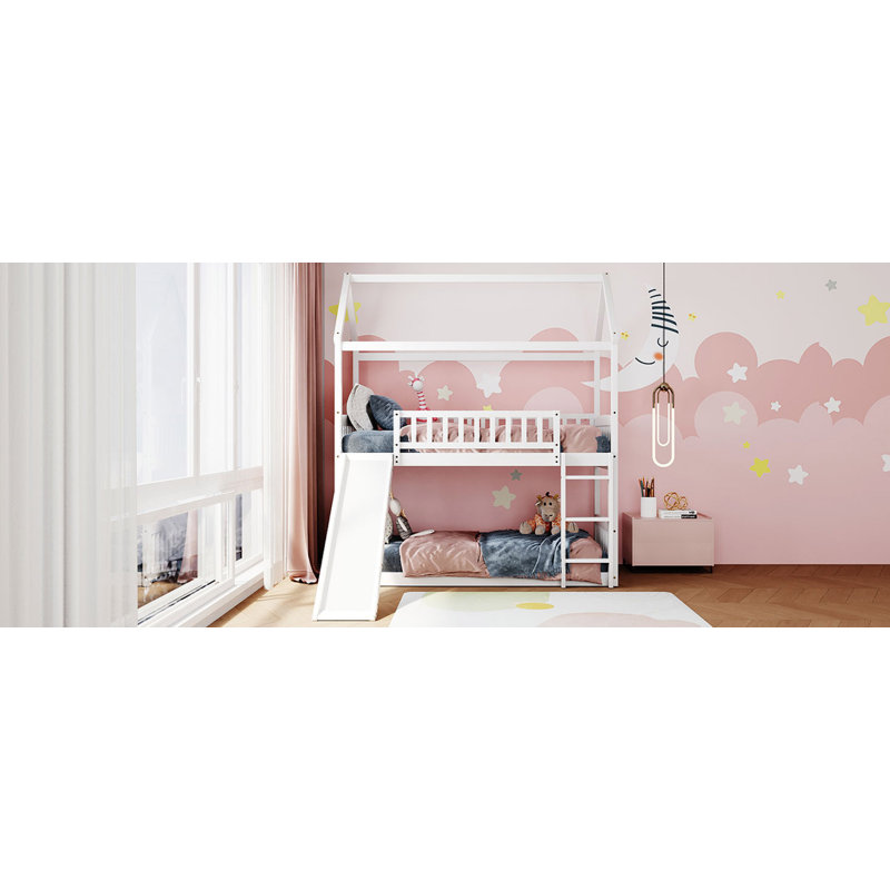 Twin Over Twin Bunk Bed With Slide, House Bed With Slide