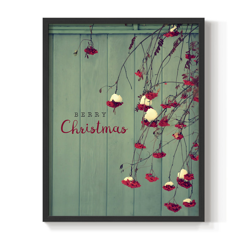 Berry Christmas, reproduction encadrée - bois massif, H 15 po x l 12 po, Noir, noir, noir, noir
