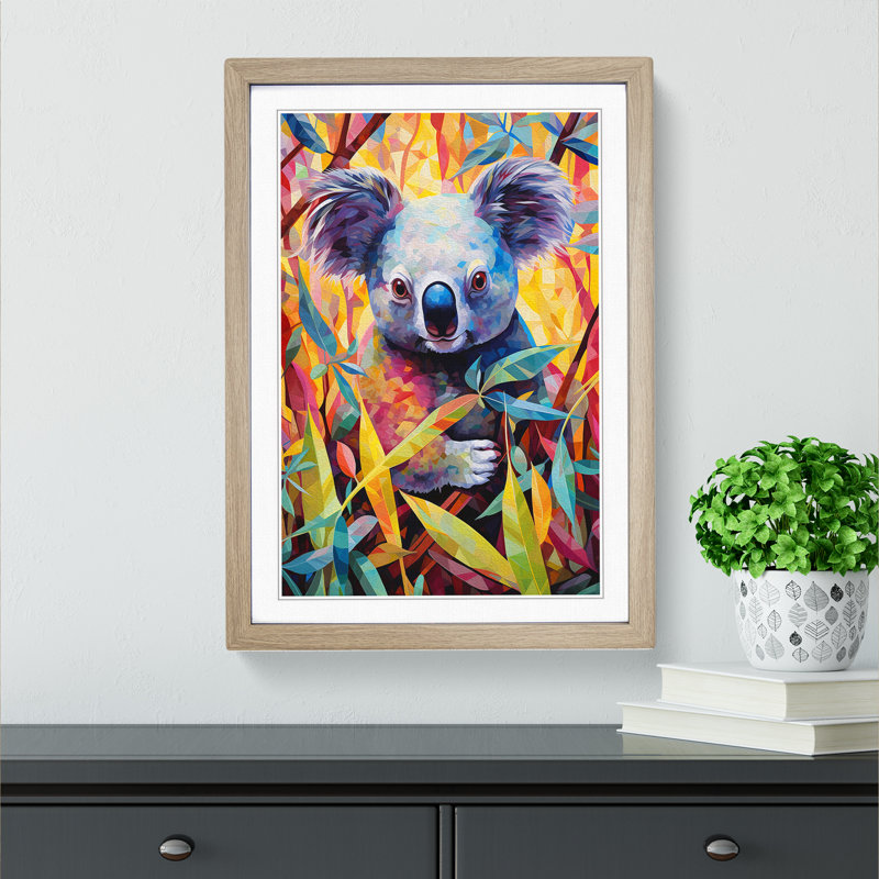 Koala Bear Abstract No.2 - Single Picture Frame Print on Wood, 64cm H x 46cm W x 2cm D, Oak Framed
