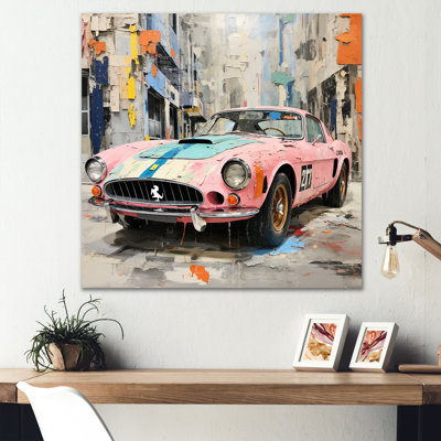 Rose, voiture de course American Vintage Gt - art mural