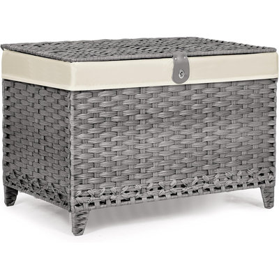 Wicker Storage Basket with Lid, 160L Shelf Basket with Removable Liner Bag Rattan-Inspired Woven Design, Elevated Feet, Storage Trunk