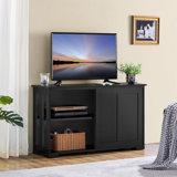 Wooden Storage Console Table with Sliding Door and Adjustable Shelf, Free Standing Cabinet for TV up to 45 Inch, Black