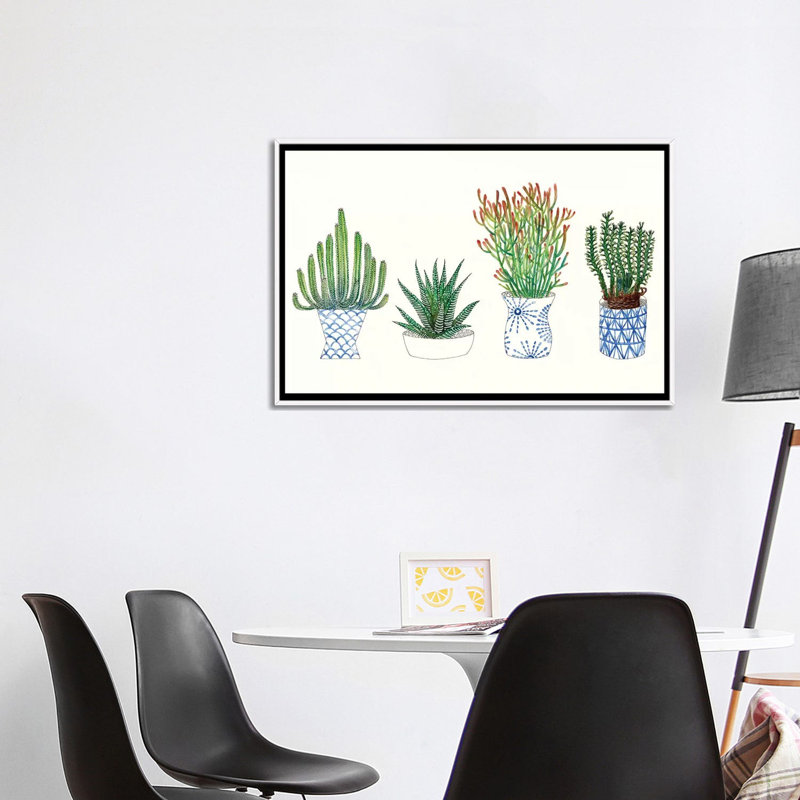 « quatre plantes grassess i » par melissa wang-, reproduction d’art, H 26 po x l 40 po x 1,5 po, Toile blanche encadrée