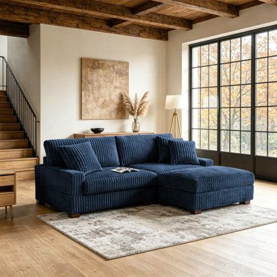 3 - Piece Upholstered Faux Rabbit Fur Flannel Modular Sectional Sofa with Throw Pillows & Removable Ottomans