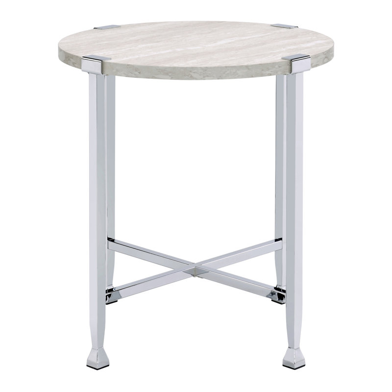 Table de bout en chêne blanc et chrome avec base en forme de X