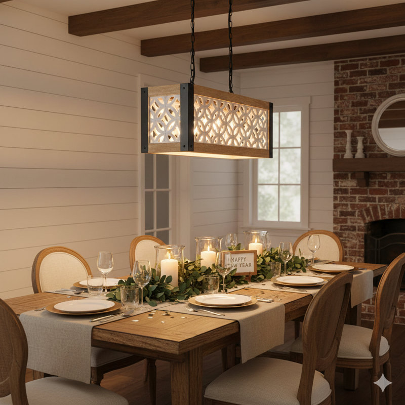 Junho 2 - Light Wood LED Farmhouse Pendant Chandelier