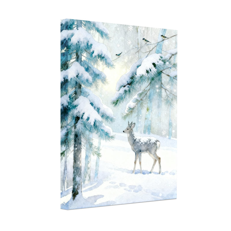Ensemble de 3 reproductions d'art sur toile, "Christmas Winter Forest Deer Snowy Trees Birds", H 30 po x l 20 po