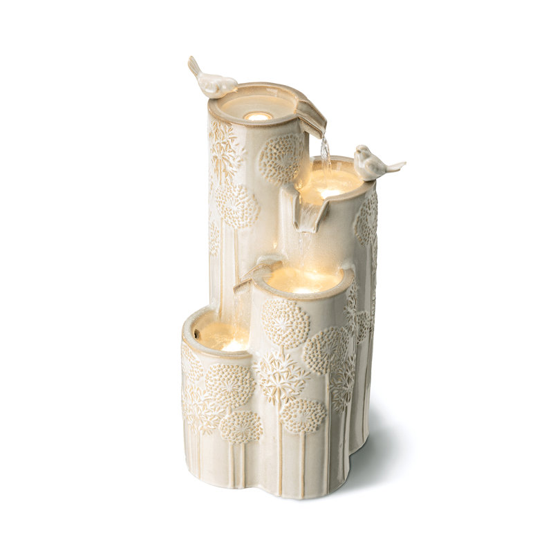 Sharmina Floor Fountain with Lights, Sand Beige, 31.75" H x 13.75" W x 14.25" D