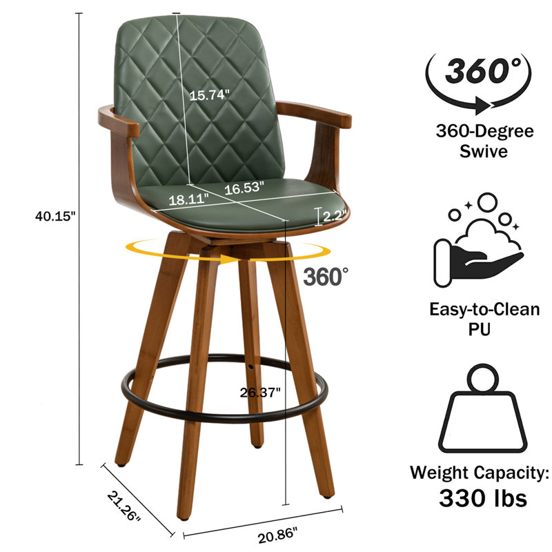 Tabourets pivotants (ensemble de 4), Tabouret de comptoir (siège d'une hauteur de 26,3, Vert
